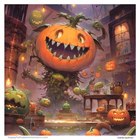 Giclée Print: "Crazy Blue Monster Pumpkin!"