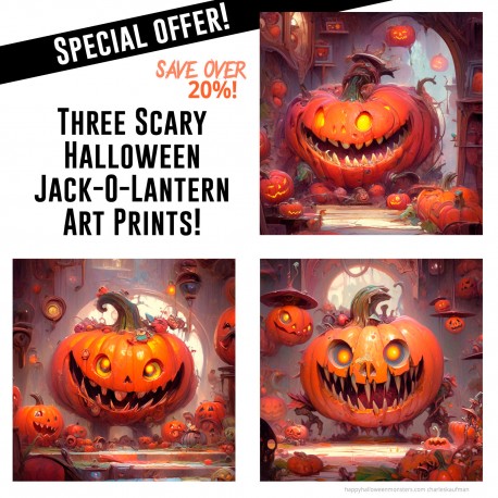 Giclée-Druck: "3 Scary Jack-O-Lanterns"