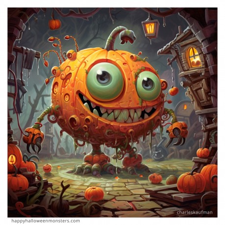 Giclée Print on Fine Art Paper by Charles Kaufman: "Happy Pumpkin Monster!"