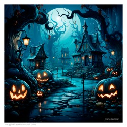 Giclée-Druck: "Halloween Village"